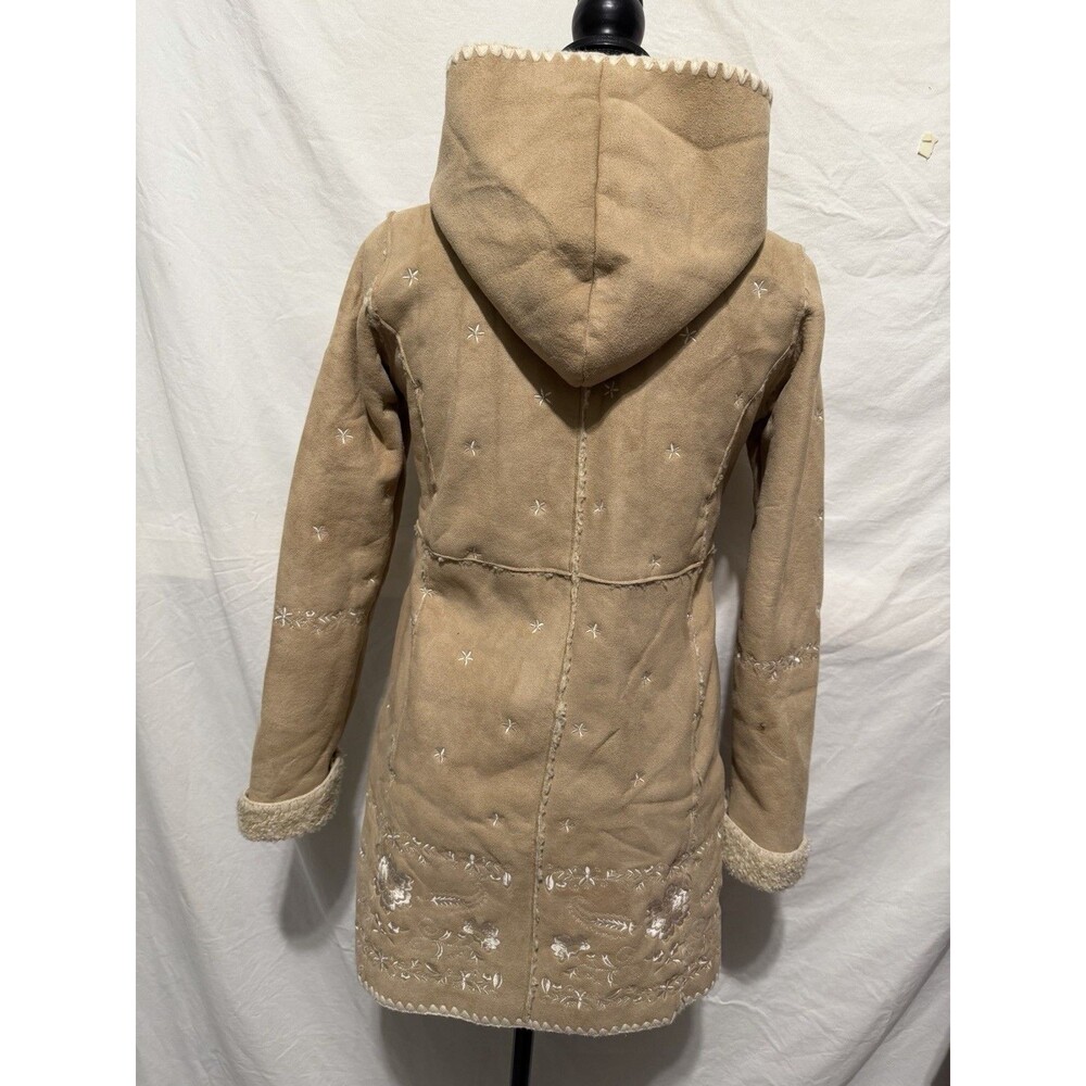 GAP Kids Faux Suede Hooded Sherpa Lined Boho Floral Embroidered Coat Size L / 10 - Picture 4 of 10